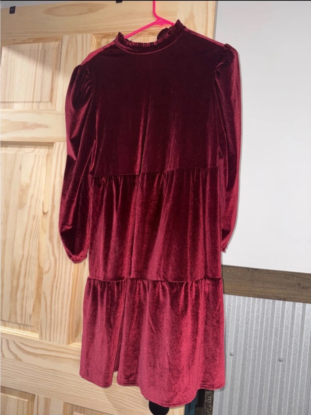 Ophelia & Co. Burgundy Velvet Long-Sleeve Tiered Dress